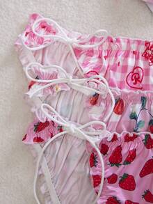 PetitDoll 3pcs/Pack Women's Cute Printed Tie-Front Panties Strawberry Panties Strawberry Lingerie Pink Strawberry Underwear Cow Cute Strawberry Underwear Ruffle Panties