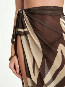 CAJUNI Women's Casual Vacation Leaf Print Scarf & Skirt Set - Beach - Multicolor - View 7