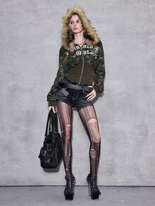 J-Fashion Women's Y2K Subculture Baddie Rhinestone Skull Camo Frayed Sweatshirt - Multicolor - View 4