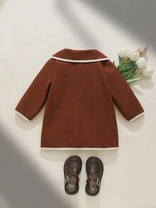 Souflis Souflis Jaket Mantel Anak Perempuan Kasual Modis Serbaguna Bergaya Retro Elegan dengan Warna Kontras, Cocok untuk Pemakaian Sehari-hari di Musim Gugur dan Musim Dingin - Coffee Brown - View 2
