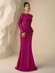 Coutiva Váy dạ hội trang trọng ôm sát viền đuôi cá đính hạt dành cho nữ (Đính kèm nhiều chi tiết) - Màu tím  Violet - Xem 5