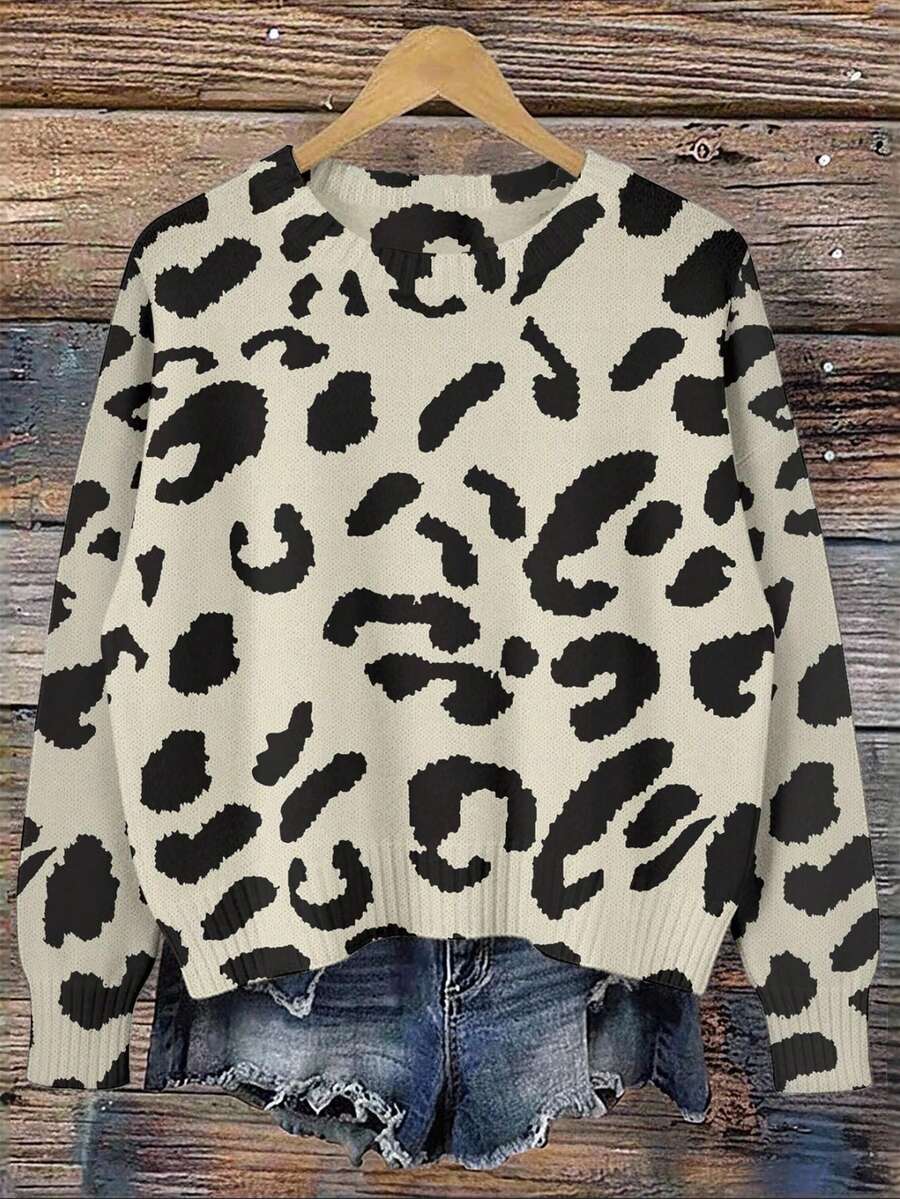 EMERY ROSE Damen Pullover, Rundhals Pullover mit durchgehendem digital bedrucktem Muster für Frauen - Verschiedenfarbig - Übersicht 1