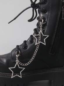 ROMWE Grunge Punk Phụ kiện giày trang trí hình ngôi sao cá nhân theo phong cách Punk mùa thu, phụ kiện giày cho mùa xuân hè đi biển hoặc trang phục hàng ngày cho nam nữ - Bạc - Xem 1