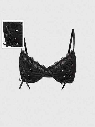 Goth Soutien-gorge gothique à armatures en dentelle et œillets pour femmes