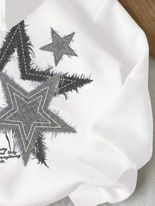 SHEIN Leap Crew Felpa con cappuccio casual e minimalista, con stampa a pentagramma personalizzata, vestibilità morbida e comoda, colore bianco, stile urban, punk, adatta per autunno/inverno, per ragazze adolescenti