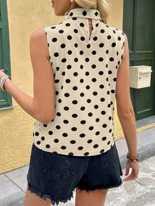 Franclia 时尚优雅百搭 H 型法式蝴蝶结波尔卡圆点宽松无袖女士衬衫，春夏 - 彩色 - 查看 2