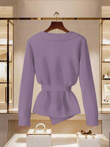 Franclia Unique Design Solid Color Wrap Cardigan For Women - Purple - View 2