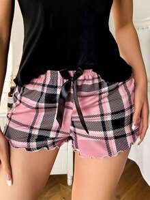 Eraneu Plaid Print Bow Decorated Pajama Sleep Shorts - Multicolor - View 5