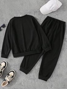 PAVTROS Costume de survêtement imprimé drôle dans le style décontracté universitaire pour adolescents garçons, convenant pour l'école, les sorties décontractées, les sports - Noir - Voir 2