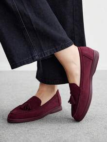 CUCCOO BIZCHIC Mocassini casual comodi  bordeaux con frange, adatti per pendolarismo, attività all'aperto, viaggi, shopping, lavoro, uso quotidiano