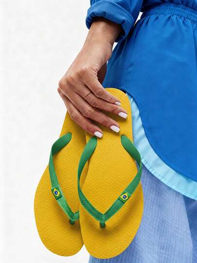 Grefit CUCCOO Colorblock Print Flat Flip Flops, Suitable For Home, Beach And Outdoor Wear For Christmas Beach Outfit