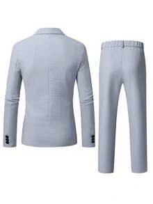 Manfinity Mode 男士浅灰色V领休闲西装套装，春夏