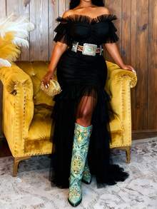 Veslaya Đầm maxi dáng bohemian màu đen xuyên thấu xẻ tà, eo chun, dành cho nữ cỡ lớn, mùa xuân/hè - Thích hợp cho các lễ hội âm nhạc, lễ Phục sinh, các dịp thường ngày, kỳ nghỉ, du lịch biển, tắm nắng, lễ hội Halloween, đầm sinh nhật màu đen cỡ lớn, đầm quyến rũ, đầm đen sang trọng, đầm đen xuyên thấu. - màu đen - Xem 6