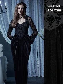 Glisette Lace Long Sleeve Waist Cinched Elegant Women Long Dress