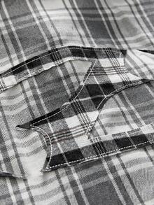 AXEPEAK Contrast Plaid Long Sleeve Button-Front Casual Shirt For Men, For Fall - Black and White - View 5