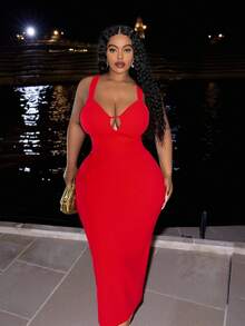 Veslaya Red Summer Elegant Satin Party Midi Dress,Bohemian Backless Bowknot Decor Bodycon Maxi Dress,Vintage Open Back Cocktail Outing Holiday Club Dress - Red - View 5