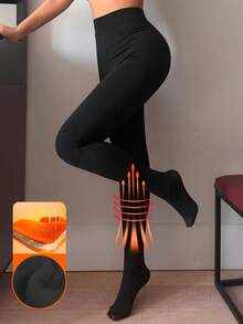 DAZY 女士保暖内衬修身打底裤，秋冬季紧身裤 - 黑色 - 查看 1