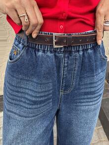 Vivie Lora Women's Loose Fit Embroidered Cropped Jeans - Blue - View 7