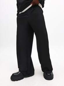 SUMWON Wide Leg Pleated Dress Pants Formal Business Trousers With Button Closure Office Wear Professional Menswear - Black - View 5