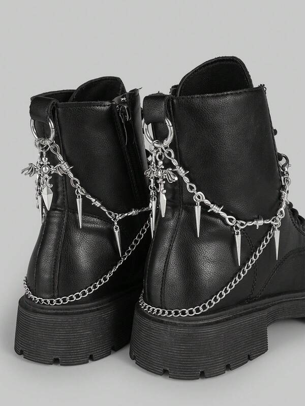 ROMWE Goth 2 件哥特朋克风格深色铆钉刺链 DIY 鞋饰，为您的鞋子增添神秘气息，适合女性和男性 - 小巧、精致、多功能的时尚单品，万圣节鞋饰，营造氛围