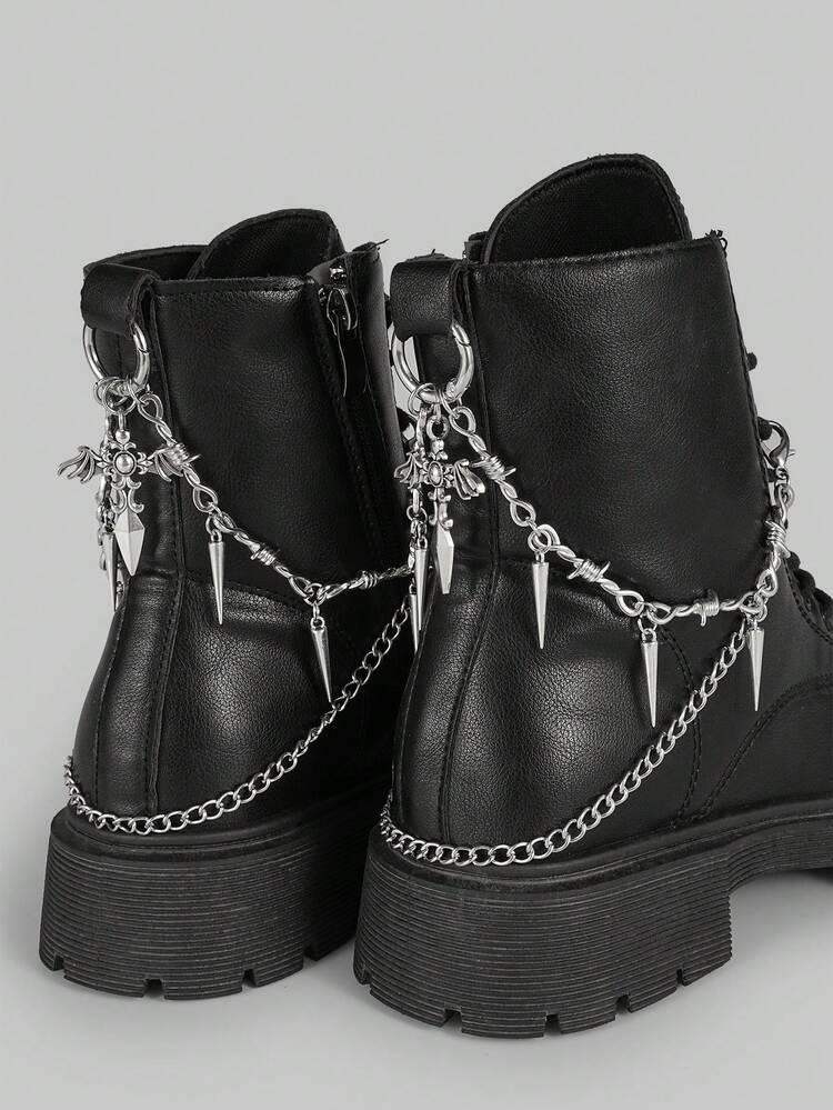 ROMWE Goth 2 件哥特朋克风格深色铆钉刺链 DIY 鞋饰，为您的鞋子增添神秘气息，适合女性和男性 - 小巧、精致、多功能的时尚单品，万圣节鞋饰，营造氛围 - 深灰色 - 查看 1