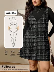 SHEIN LUNE 大码女式节日服装舒适合身夏季黑白条纹休闲装圆领无袖宽松休闲风格腰带休闲时尚女式夏装女式休闲连衣裙万圣节服装女式连衣裙 - 彩色 - 查看 8