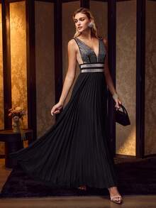 MOTF Soiréza RHINESTONE PLEATED HEM PROM DRESS, PARTY - Black - View 5