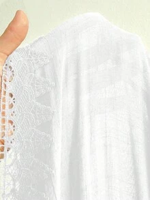 Swim Vcay Plus Size Women's Casual Vacation Beach Dress With Side Slit And Lace Patchwork