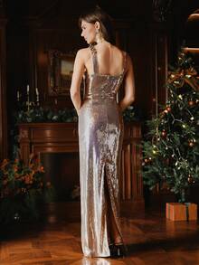 Anewsta Women's Heavily Embellished Sequin Christmas/Birthday Party Evening Elegant Luxury Sequin Dress, Suitable For Fall, Winter, New Year, Party, Wedding