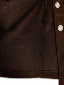 EMERY ROSE Black Lapel Button Decor Waist Cinched Mid-Length Women Overcoat - Coffee Brown - View 7
