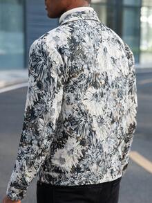 Manfinity Homme Chaqueta casual de moda retro con jacquard para hombre, camisa con estampado para hombre, camisa floral para hombre, camisa de botones con estampado abstracto de manga larga para hombre, camisa gráfica para hombre - Multicolor - Ver 2