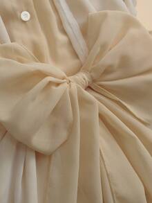 GlowEve 双色荷叶边袖腰带衬衫和阔腿裤 - 卡其色 - 查看 5