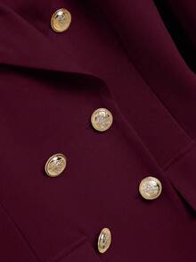 GlowEve Bộ 2 món áo khoác blazer cài nút vàng + chân váy xếp ly thời trang tối giản, thanh lịch, phù hợp đi làm hàng ngày cho nữ - Màu đỏ tím - Xem 7