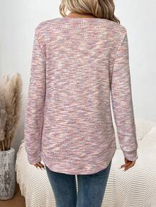 SHEIN LUNE Women's Casual Sweatshirt With Asymmetrical Hem, Floral Chiffon Waffle Texture Fabric, Comfortable For Sports, Home, And Elegant Outings, Autumn/Winter Women Long Sleeve Tops Long T Shirt For Women Knitted Tops For Women Women Casual Tops Space Dye Top,Fall