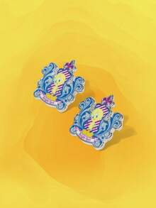 LOONEY TUNES X SHEIN 1 对时尚卡通图案耳环 - 藍色 - 查看 2