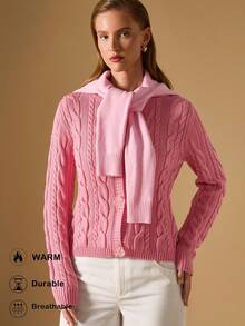 Briarwyn 女士休闲纯色麻花针织纽扣前开衫，秋冬，女士秋季，女士冬季毛衣，老款女士，粉色 - 粉色 - 查看 7