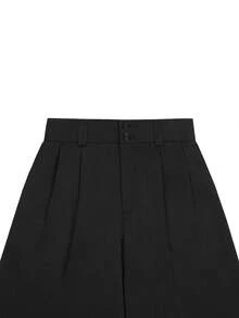 Claim Dot 男士高腰裤，双腰带环设计，宽松裤男士百慕大短裤正装裤宽松时尚百搭直筒裤，送给男朋友或丈夫的绝佳礼物黑色裤子宽松黑色裤子高腰裤阔腿裤黑色正装裤 - 黑色 - 查看 4