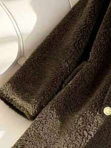GlowEve Jachetă de damă elegantă și la modă, din fleece granulat, cu două nasturi, lejeră, model toamnă/iarnă - Maro - Vizualizare 5