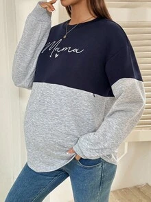 SHEIN Maternity Letter Print Crew Neck Long Sleeve Nursing Sweatshirt Women Sweatshirts Maternity Tops Pregnancy Shirts Mama Sweatshirt Hoodies Plus Size Women - Multicolor - View 4