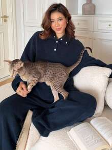 DAZY 女士加厚绒毛休闲家居服套装，冬季睡衣，舒适保暖，蓬松柔软