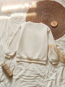 Vintaside Kids 女童杏色花卉印花针织运动衫，休闲修身套头衫，适合户外、家居、运动穿着 - 彩色 - 查看 2