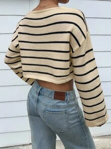 SHEIN Unity Fashionable Sexy V-Neck Versatile Striped Women Sweater - Multicolor - View 2