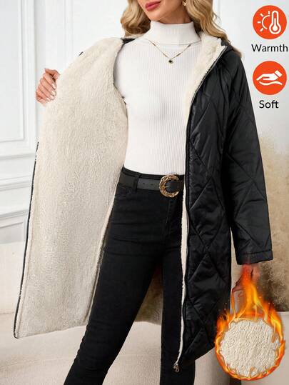 SHEIN Clasi Women's Solid Color Thermal Lined Casual Warm Padded Coat, Autumn/Winter