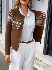 Chiquease Cárdigan de punto casual con mangas raglán y patrón geométrico para mujer, otoño/invierno