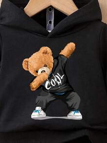 2pcs/Set Baby Boy Casual Simplistic Loose Cartoon Bear Pattern Knit Soft Hoodie And Sweatpants Outfit, Suitable For Fall/Winter