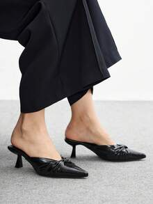 CUCCOO BIZCHIC Classic Apricot Color Backless High Heel Pumps For Women - Black - View 3