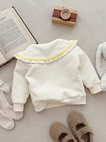 Blossori Sweatshirt Pullover Kerah Lipat Motif Bunga Elegan Gaya Prancis untuk Bayi Perempuan - Putih - View 2