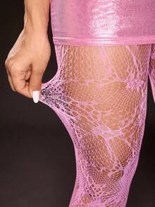 SHEIN ICON Women Fishnet Tights - Hot Pink - View 5