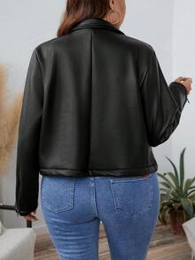 SHEIN CURVE+ Veste casual noire col châle grande taille, automne/hiver, mode quotidienne/de bureau, style rétro, vacances décontractées - Noir - Voir 2