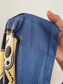 Coolane Women's V-Neck Short Sleeve Loose Casual T-Shirt With Blue Mesh & Numeric Print Y2k Cropped Graphic Tee